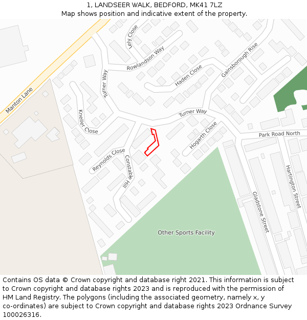 1, LANDSEER WALK, BEDFORD, MK41 7LZ: Location map and indicative extent of plot