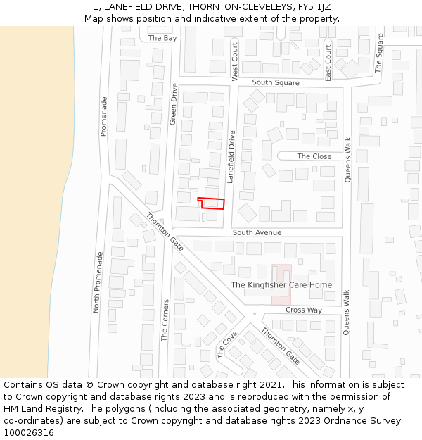 1, LANEFIELD DRIVE, THORNTON-CLEVELEYS, FY5 1JZ: Location map and indicative extent of plot