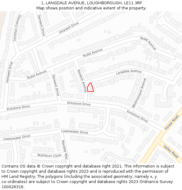 1, LANGDALE AVENUE, LOUGHBOROUGH, LE11 3RP: Location map and indicative extent of plot