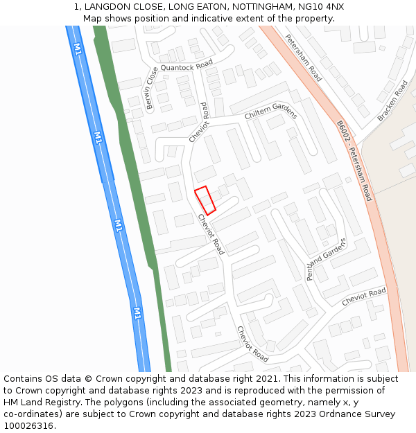 1, LANGDON CLOSE, LONG EATON, NOTTINGHAM, NG10 4NX: Location map and indicative extent of plot