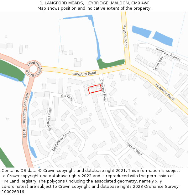 1, LANGFORD MEADS, HEYBRIDGE, MALDON, CM9 4WF: Location map and indicative extent of plot