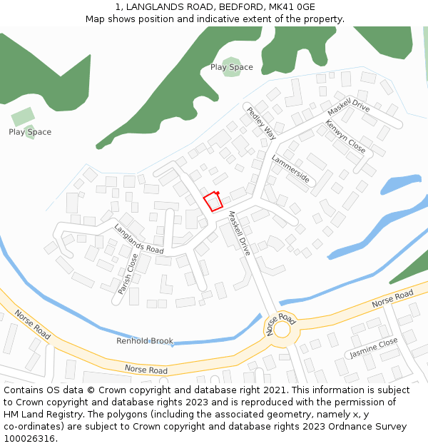1, LANGLANDS ROAD, BEDFORD, MK41 0GE: Location map and indicative extent of plot