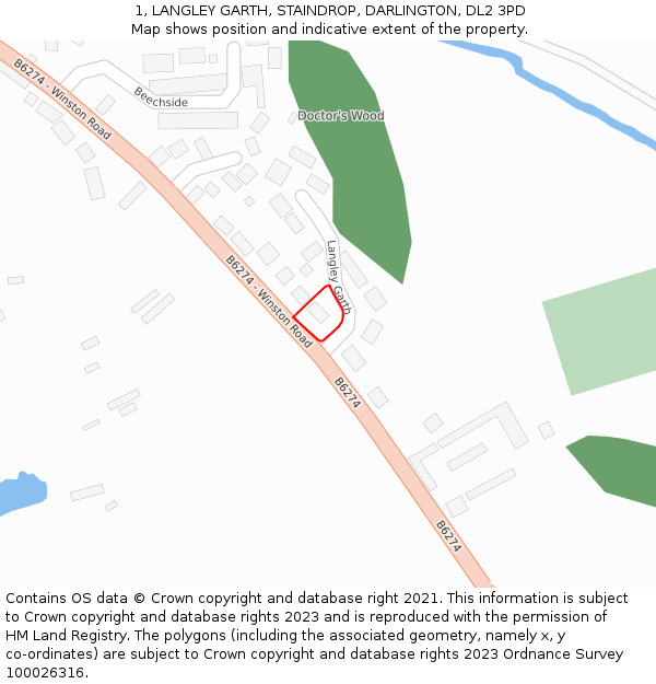 1, LANGLEY GARTH, STAINDROP, DARLINGTON, DL2 3PD: Location map and indicative extent of plot