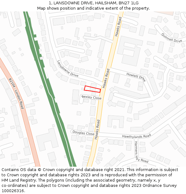 1, LANSDOWNE DRIVE, HAILSHAM, BN27 1LG: Location map and indicative extent of plot