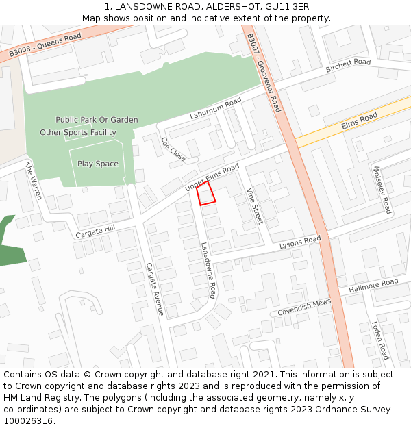 1, LANSDOWNE ROAD, ALDERSHOT, GU11 3ER: Location map and indicative extent of plot