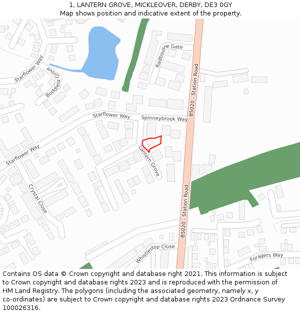 1, LANTERN GROVE, MICKLEOVER, DERBY, DE3 0GY: Location map and indicative extent of plot