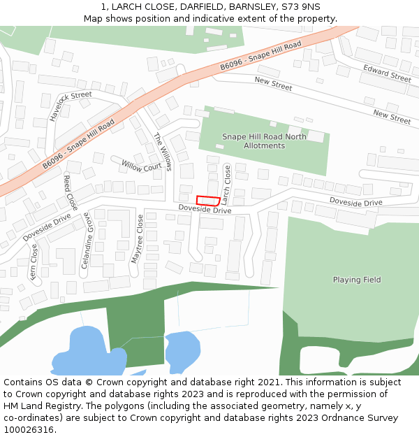 1, LARCH CLOSE, DARFIELD, BARNSLEY, S73 9NS: Location map and indicative extent of plot