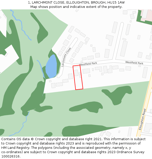 1, LARCHMONT CLOSE, ELLOUGHTON, BROUGH, HU15 1AW: Location map and indicative extent of plot