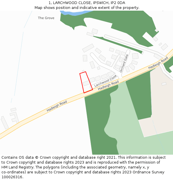 1, LARCHWOOD CLOSE, IPSWICH, IP2 0DA: Location map and indicative extent of plot