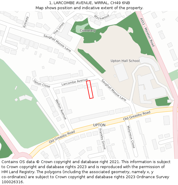 1, LARCOMBE AVENUE, WIRRAL, CH49 6NB: Location map and indicative extent of plot
