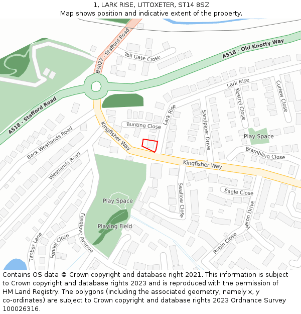 1, LARK RISE, UTTOXETER, ST14 8SZ: Location map and indicative extent of plot