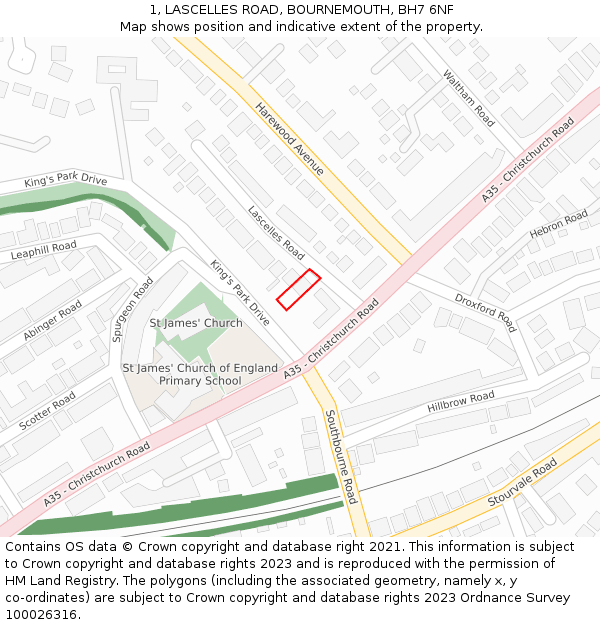 1, LASCELLES ROAD, BOURNEMOUTH, BH7 6NF: Location map and indicative extent of plot