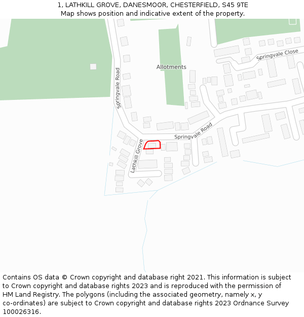 1, LATHKILL GROVE, DANESMOOR, CHESTERFIELD, S45 9TE: Location map and indicative extent of plot