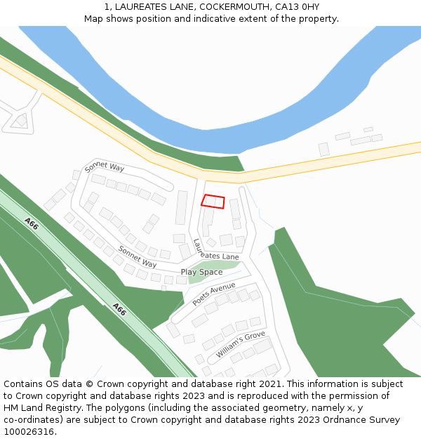 1, LAUREATES LANE, COCKERMOUTH, CA13 0HY: Location map and indicative extent of plot