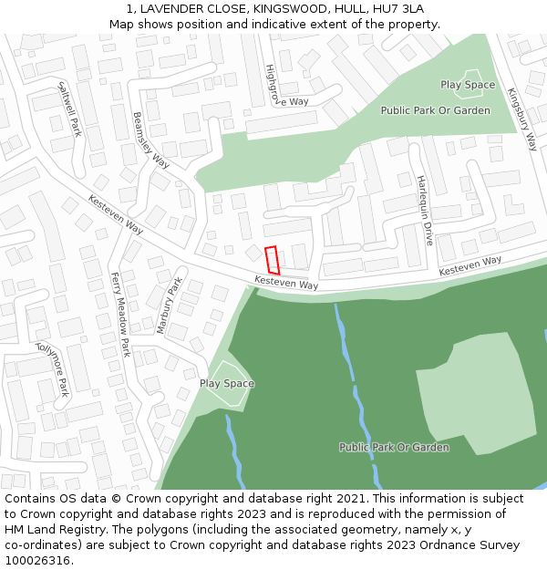 1, LAVENDER CLOSE, KINGSWOOD, HULL, HU7 3LA: Location map and indicative extent of plot