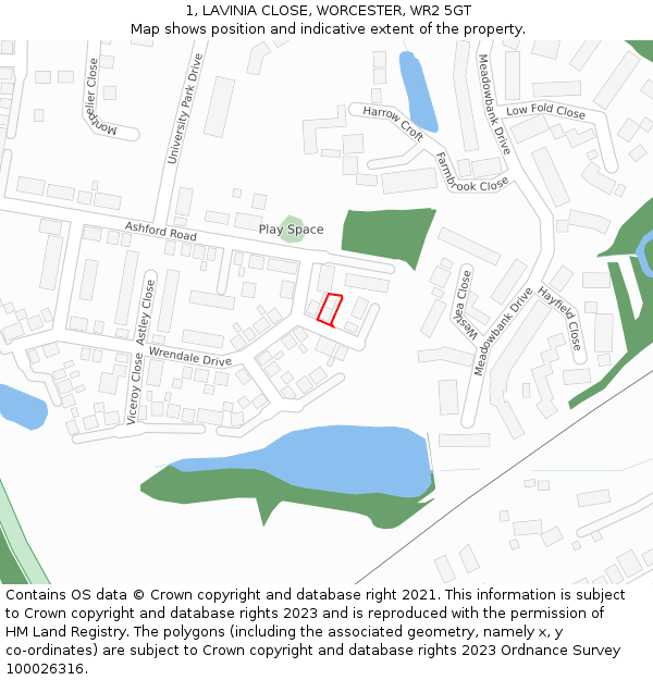 1, LAVINIA CLOSE, WORCESTER, WR2 5GT: Location map and indicative extent of plot