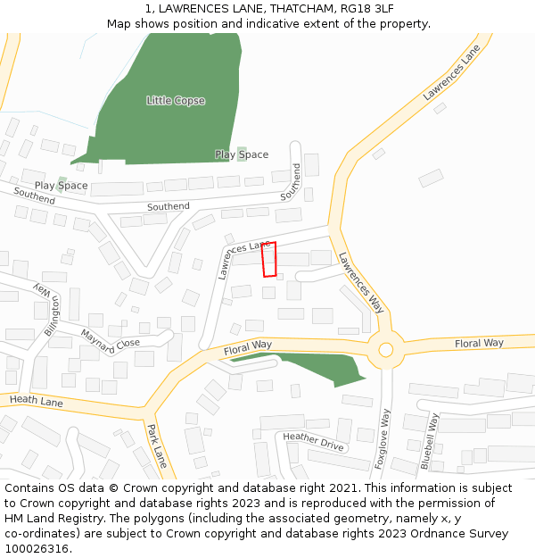 1, LAWRENCES LANE, THATCHAM, RG18 3LF: Location map and indicative extent of plot