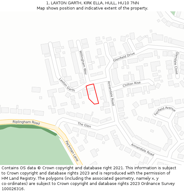 1, LAXTON GARTH, KIRK ELLA, HULL, HU10 7NN: Location map and indicative extent of plot