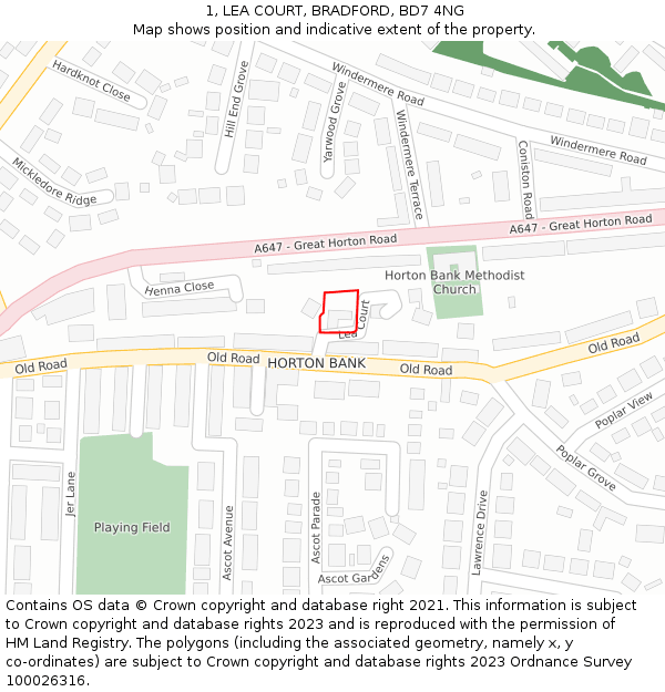 1, LEA COURT, BRADFORD, BD7 4NG: Location map and indicative extent of plot