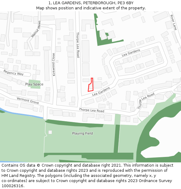 1, LEA GARDENS, PETERBOROUGH, PE3 6BY: Location map and indicative extent of plot
