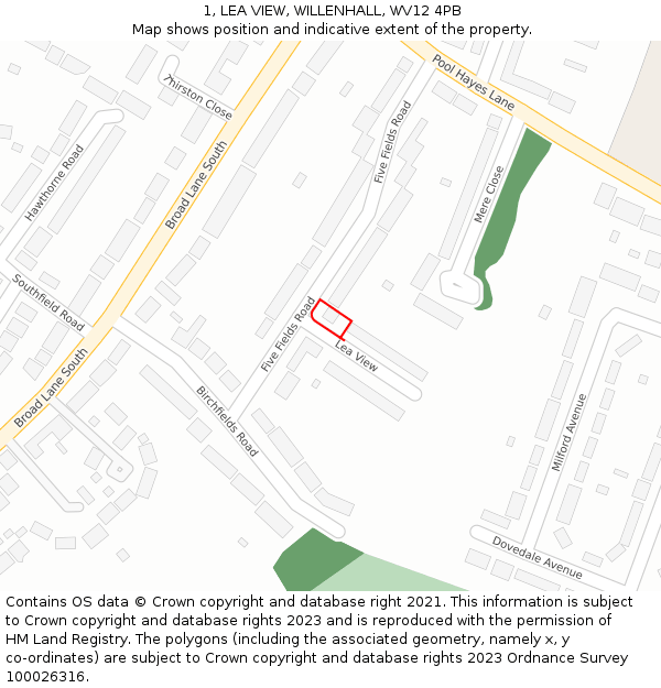 1, LEA VIEW, WILLENHALL, WV12 4PB: Location map and indicative extent of plot