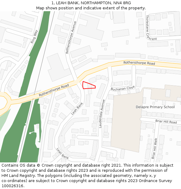 1, LEAH BANK, NORTHAMPTON, NN4 8RG: Location map and indicative extent of plot