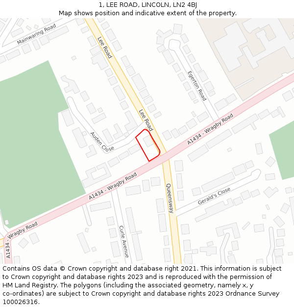 1, LEE ROAD, LINCOLN, LN2 4BJ: Location map and indicative extent of plot