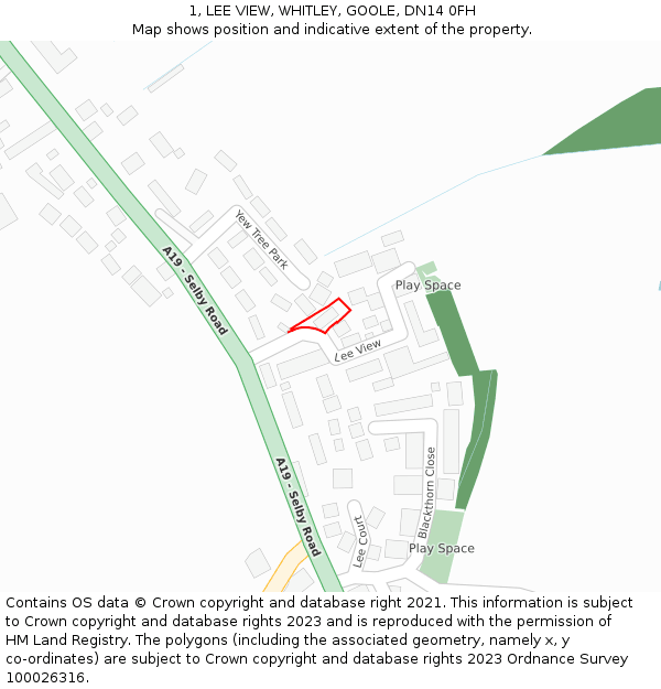 1, LEE VIEW, WHITLEY, GOOLE, DN14 0FH: Location map and indicative extent of plot