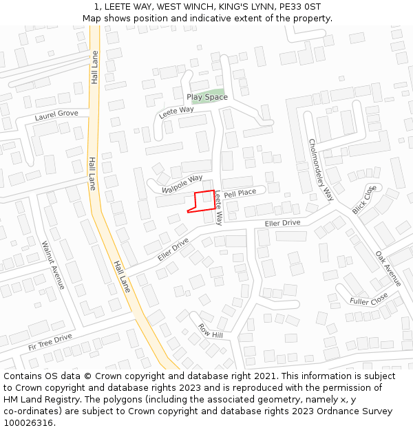 1, LEETE WAY, WEST WINCH, KING'S LYNN, PE33 0ST: Location map and indicative extent of plot