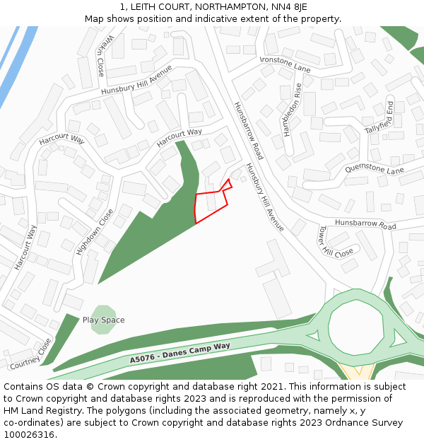 1, LEITH COURT, NORTHAMPTON, NN4 8JE: Location map and indicative extent of plot