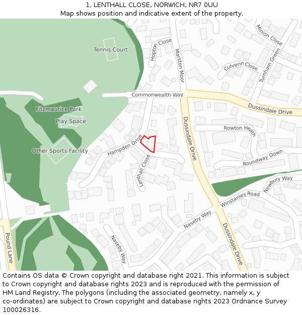1, LENTHALL CLOSE, NORWICH, NR7 0UU: Location map and indicative extent of plot