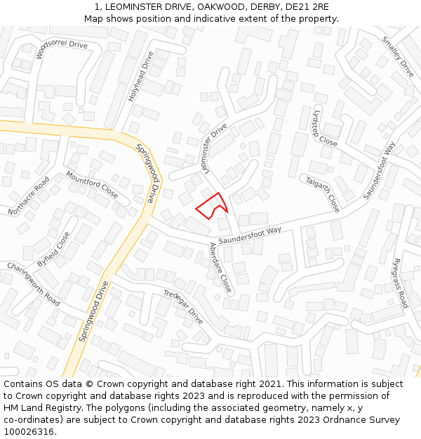 1, LEOMINSTER DRIVE, OAKWOOD, DERBY, DE21 2RE: Location map and indicative extent of plot