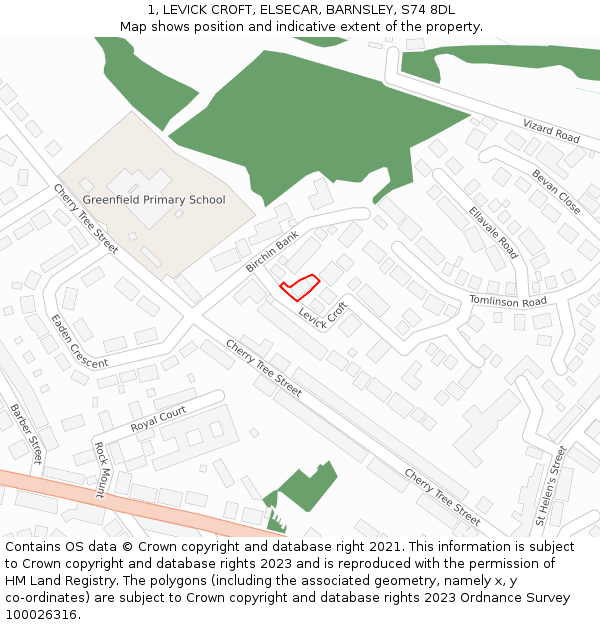 1, LEVICK CROFT, ELSECAR, BARNSLEY, S74 8DL: Location map and indicative extent of plot