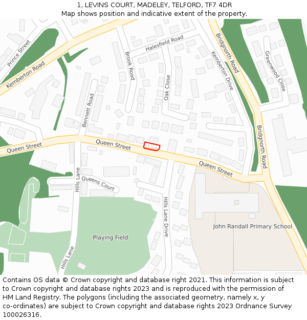 1, LEVINS COURT, MADELEY, TELFORD, TF7 4DR: Location map and indicative extent of plot