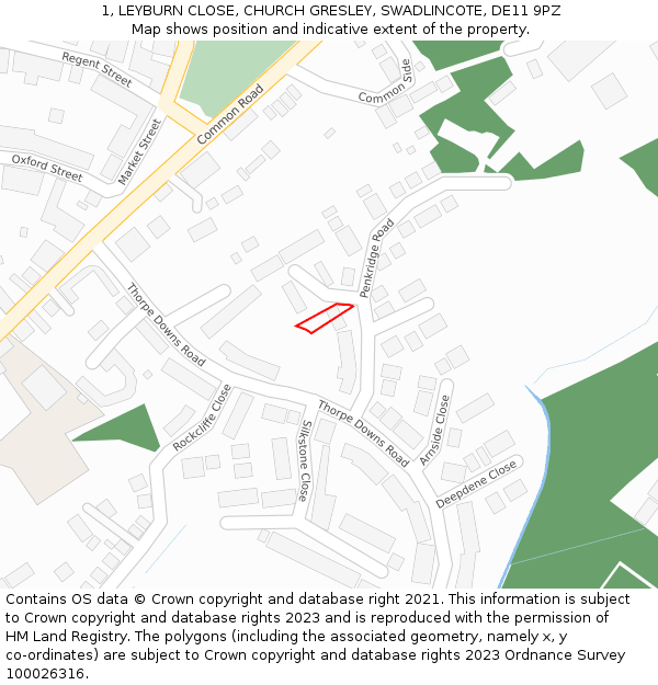 1, LEYBURN CLOSE, CHURCH GRESLEY, SWADLINCOTE, DE11 9PZ: Location map and indicative extent of plot