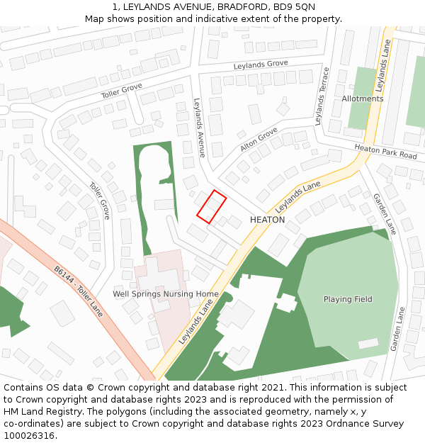 1, LEYLANDS AVENUE, BRADFORD, BD9 5QN: Location map and indicative extent of plot