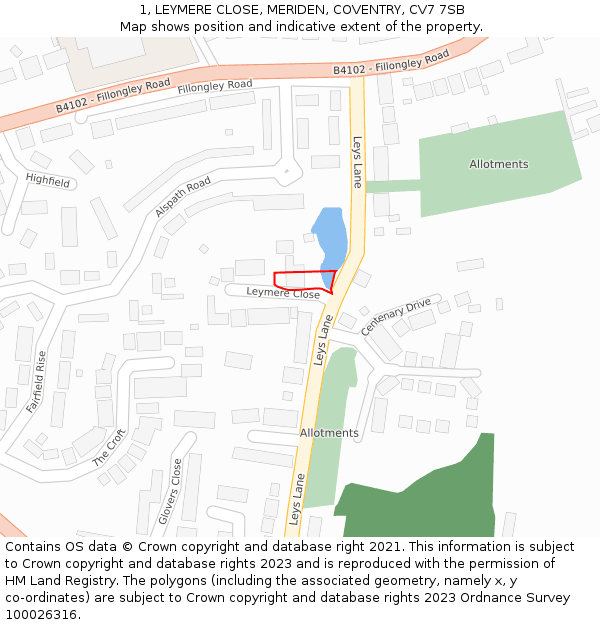 1, LEYMERE CLOSE, MERIDEN, COVENTRY, CV7 7SB: Location map and indicative extent of plot