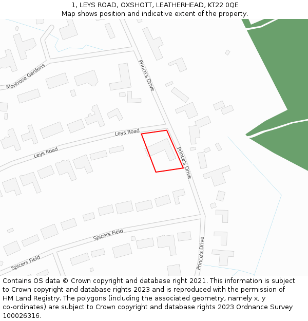 1, LEYS ROAD, OXSHOTT, LEATHERHEAD, KT22 0QE: Location map and indicative extent of plot
