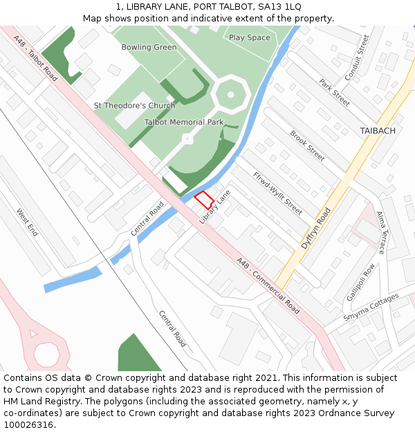 1, LIBRARY LANE, PORT TALBOT, SA13 1LQ: Location map and indicative extent of plot