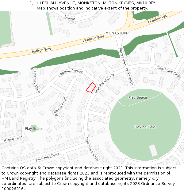 1, LILLESHALL AVENUE, MONKSTON, MILTON KEYNES, MK10 9FY: Location map and indicative extent of plot