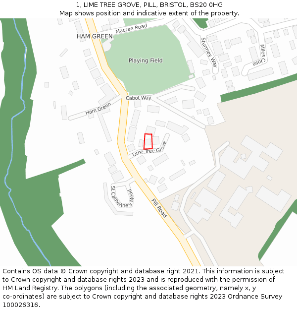 1, LIME TREE GROVE, PILL, BRISTOL, BS20 0HG: Location map and indicative extent of plot