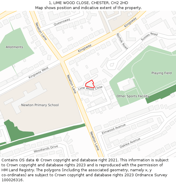 1, LIME WOOD CLOSE, CHESTER, CH2 2HD: Location map and indicative extent of plot
