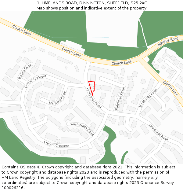1, LIMELANDS ROAD, DINNINGTON, SHEFFIELD, S25 2XG: Location map and indicative extent of plot