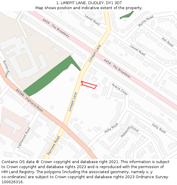 1, LIMEPIT LANE, DUDLEY, DY1 3DT: Location map and indicative extent of plot