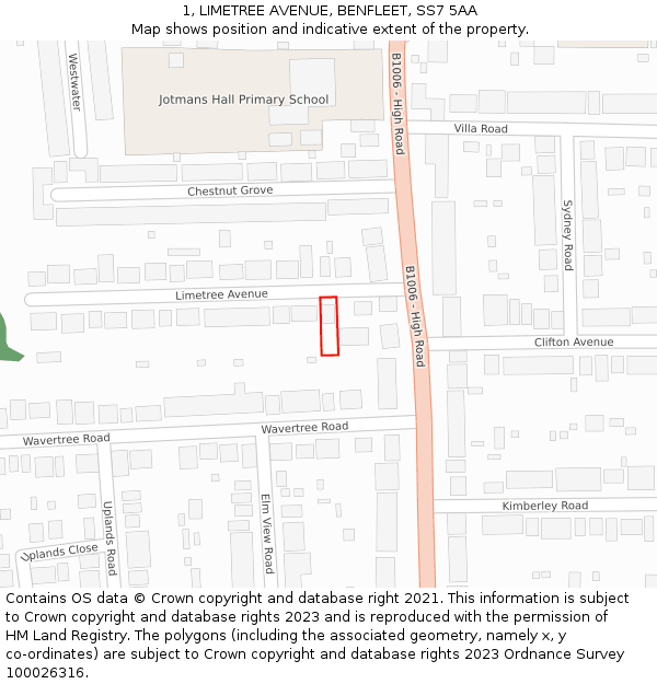 1, LIMETREE AVENUE, BENFLEET, SS7 5AA: Location map and indicative extent of plot