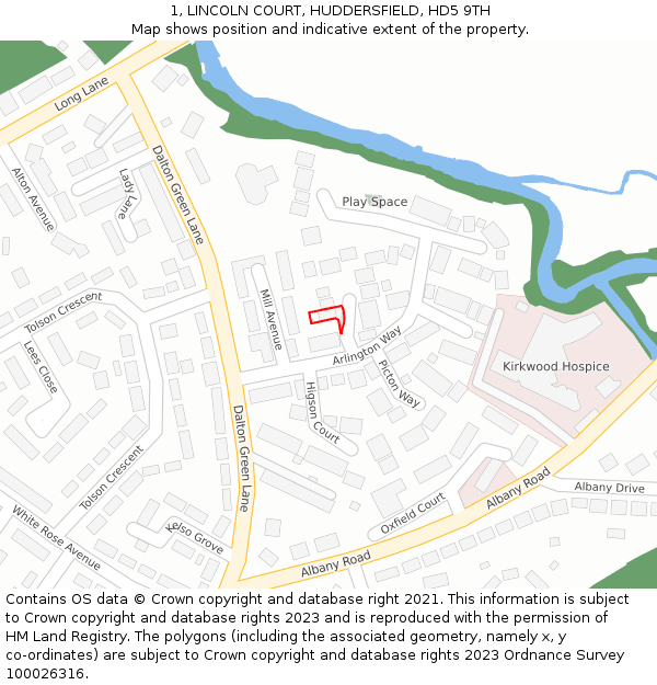 1, LINCOLN COURT, HUDDERSFIELD, HD5 9TH: Location map and indicative extent of plot
