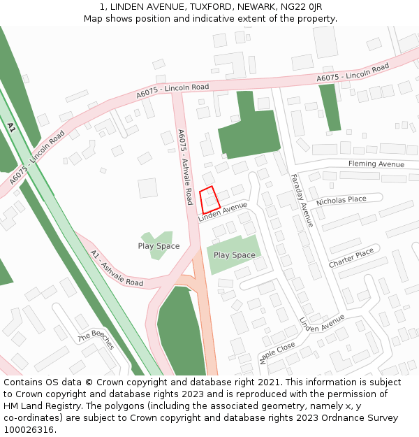 1, LINDEN AVENUE, TUXFORD, NEWARK, NG22 0JR: Location map and indicative extent of plot