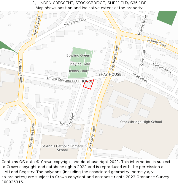 1, LINDEN CRESCENT, STOCKSBRIDGE, SHEFFIELD, S36 1DF: Location map and indicative extent of plot