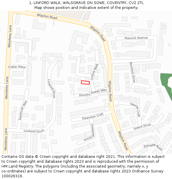 1, LINFORD WALK, WALSGRAVE ON SOWE, COVENTRY, CV2 2TL: Location map and indicative extent of plot