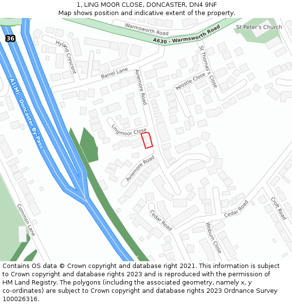 1, LING MOOR CLOSE, DONCASTER, DN4 9NF: Location map and indicative extent of plot